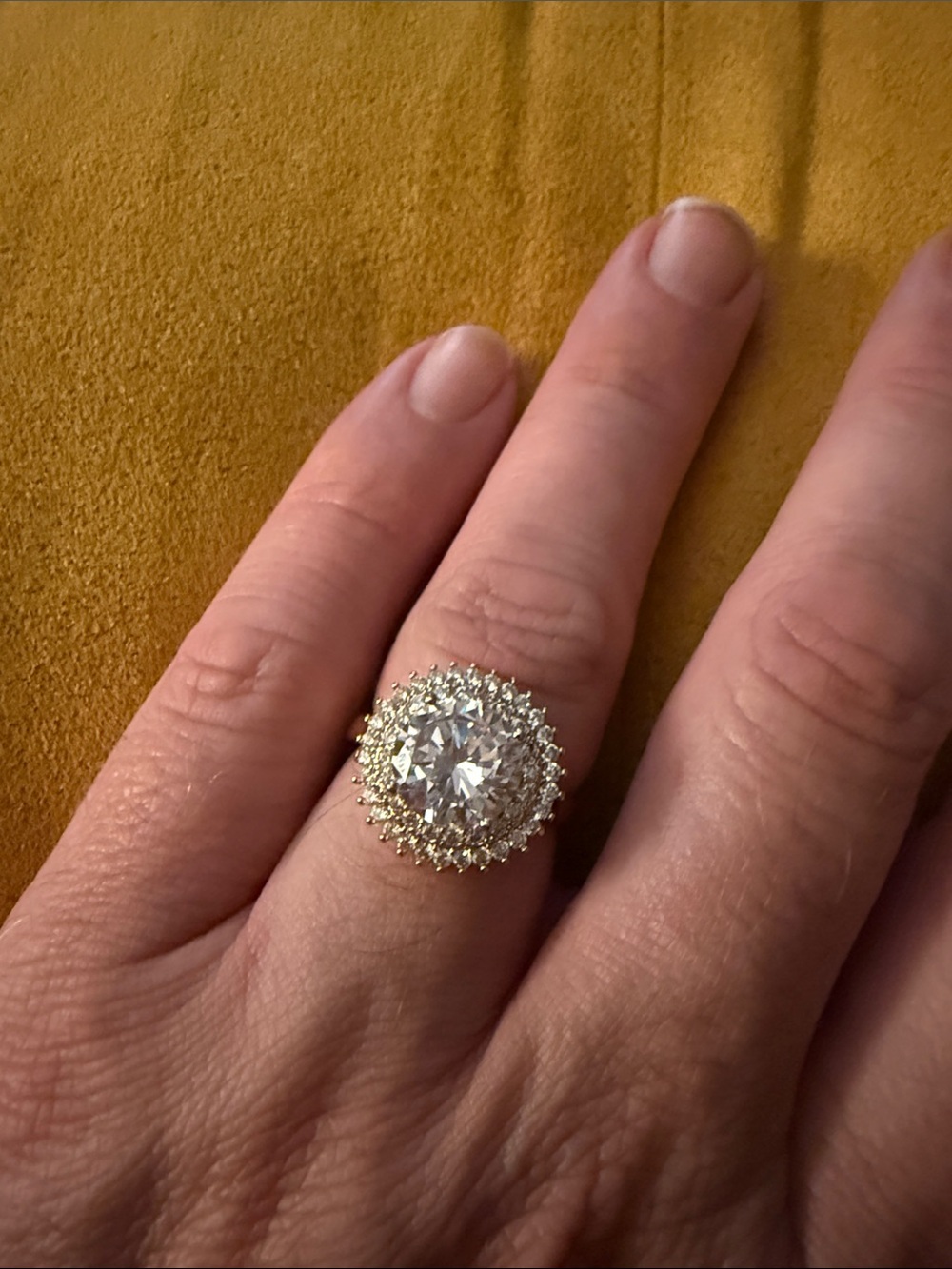 Gold Halo Cocktail Ring with Clear Center Stone